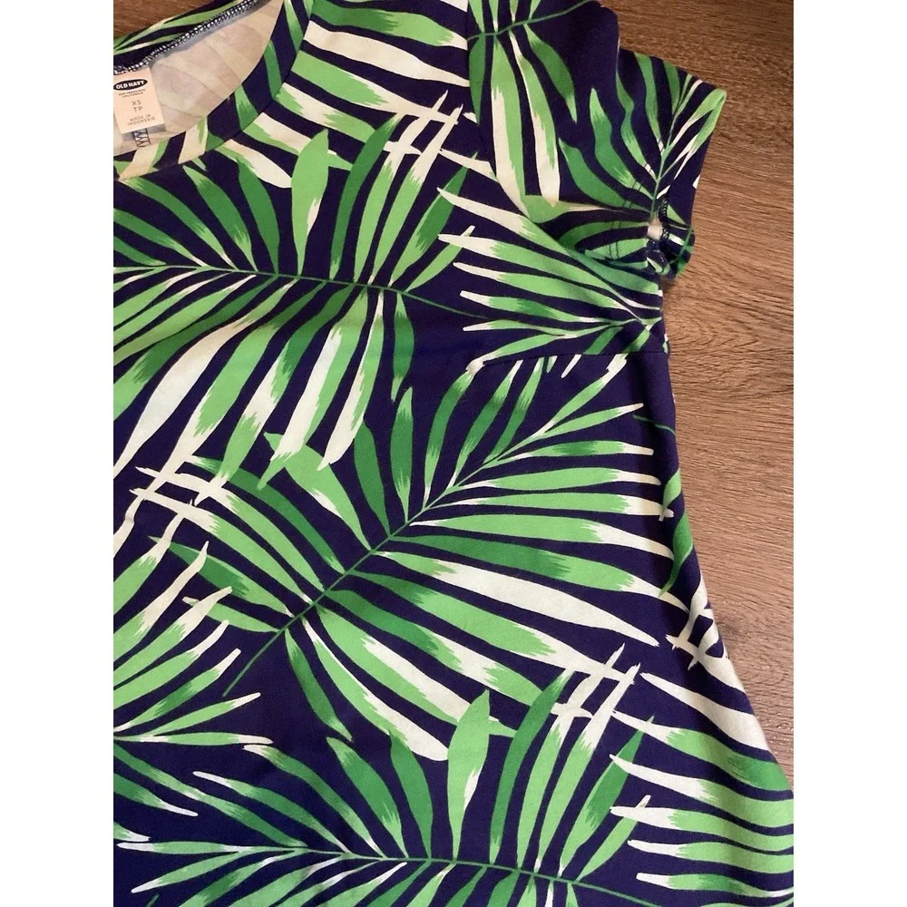 Old Navy Tropical Stretch Dress Blue Green XS Floral Cruise Beach Travel Boho - Picture 4 of 7
